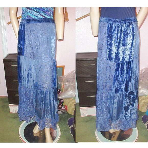 Vtg Y2K Velvet Patchwork Maxi Skirt Size XL Lace Tiered Full Witchy Fairy Grunge - Picture 1 of 11